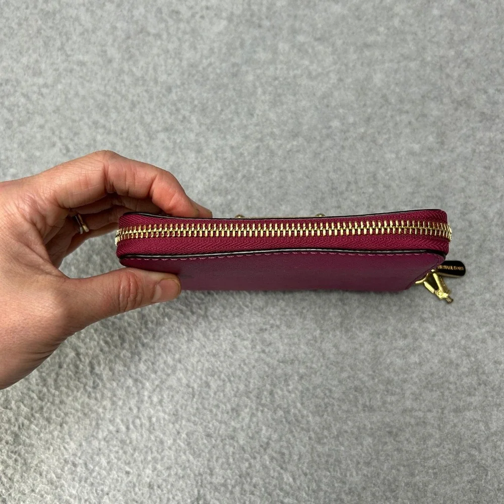 Michael Kors Plum Pink Leather Zip Around‎ Small Card Case Wallet Gold Hardware